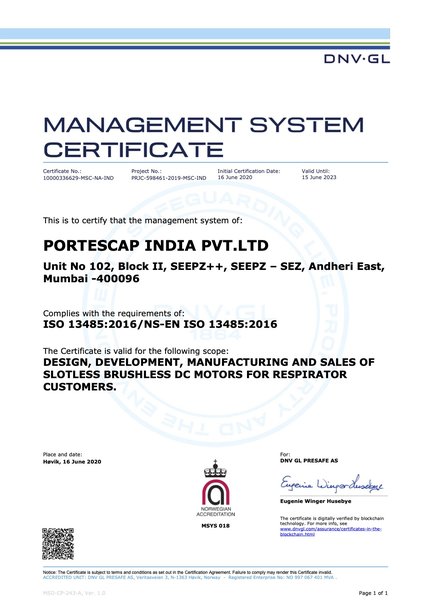 Portescap Brushless DC Motors Achieve ISO 13485 Certification for Respirators